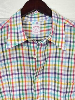 Brooks Brothers 100% Linen L Long Sleeve Original Polo Shirt Men’s Large Plaid